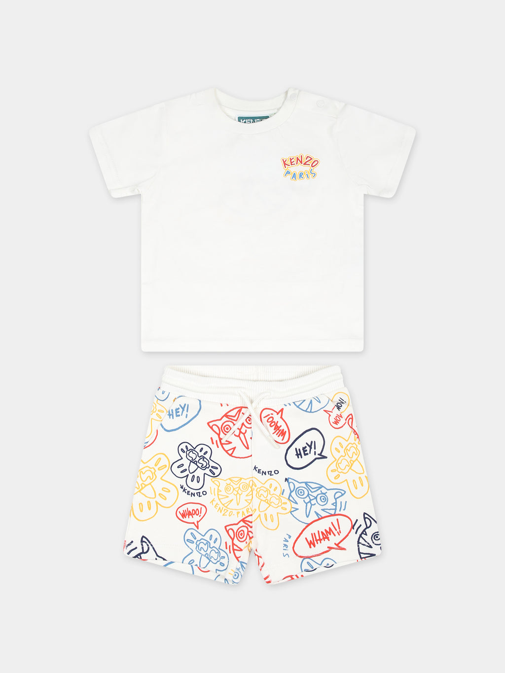 Ivory suit for baby boy with print and logo